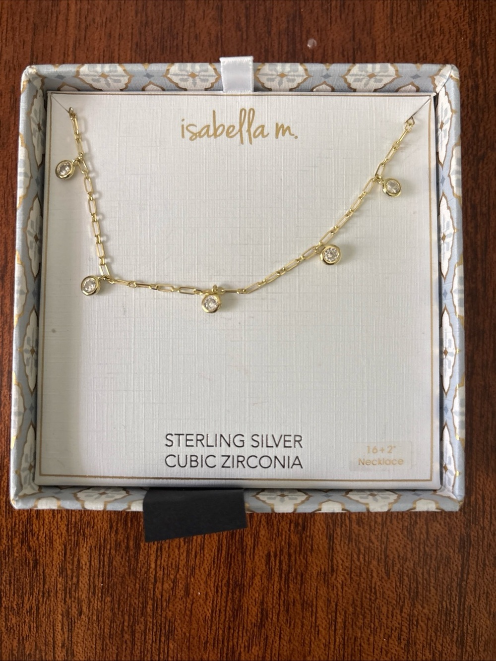 Isabella M Gold Plated Sterling Silver Cubic Zirconia Necklace 16+2"
